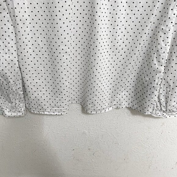 MADEWELL Women’s Mock Neck Ruffle Top in Flocked Dot White Black Polka Dot Sz S - Picture 5 of 11